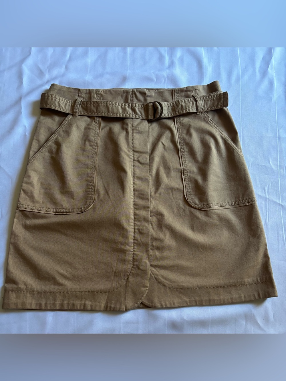 LOFT Tan Belted Mini Skirt with Front Pockets